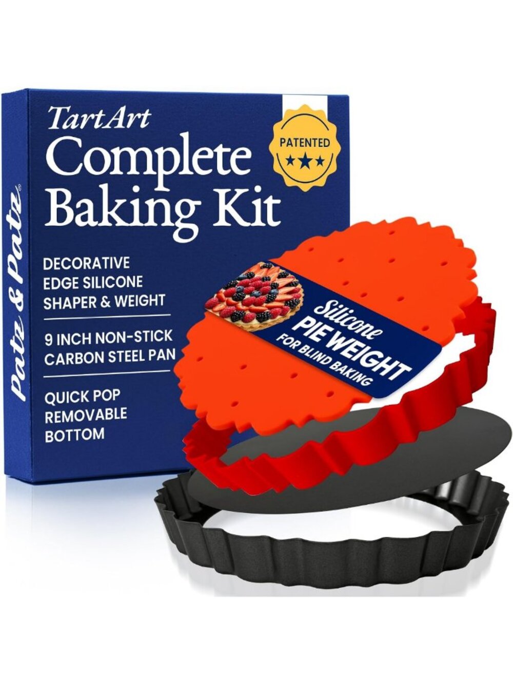 9-Inch Nonstick Fluted Tart Pan Set with Removable Bottom & Silicone Crust